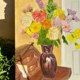 Oil on canvas with bouquet