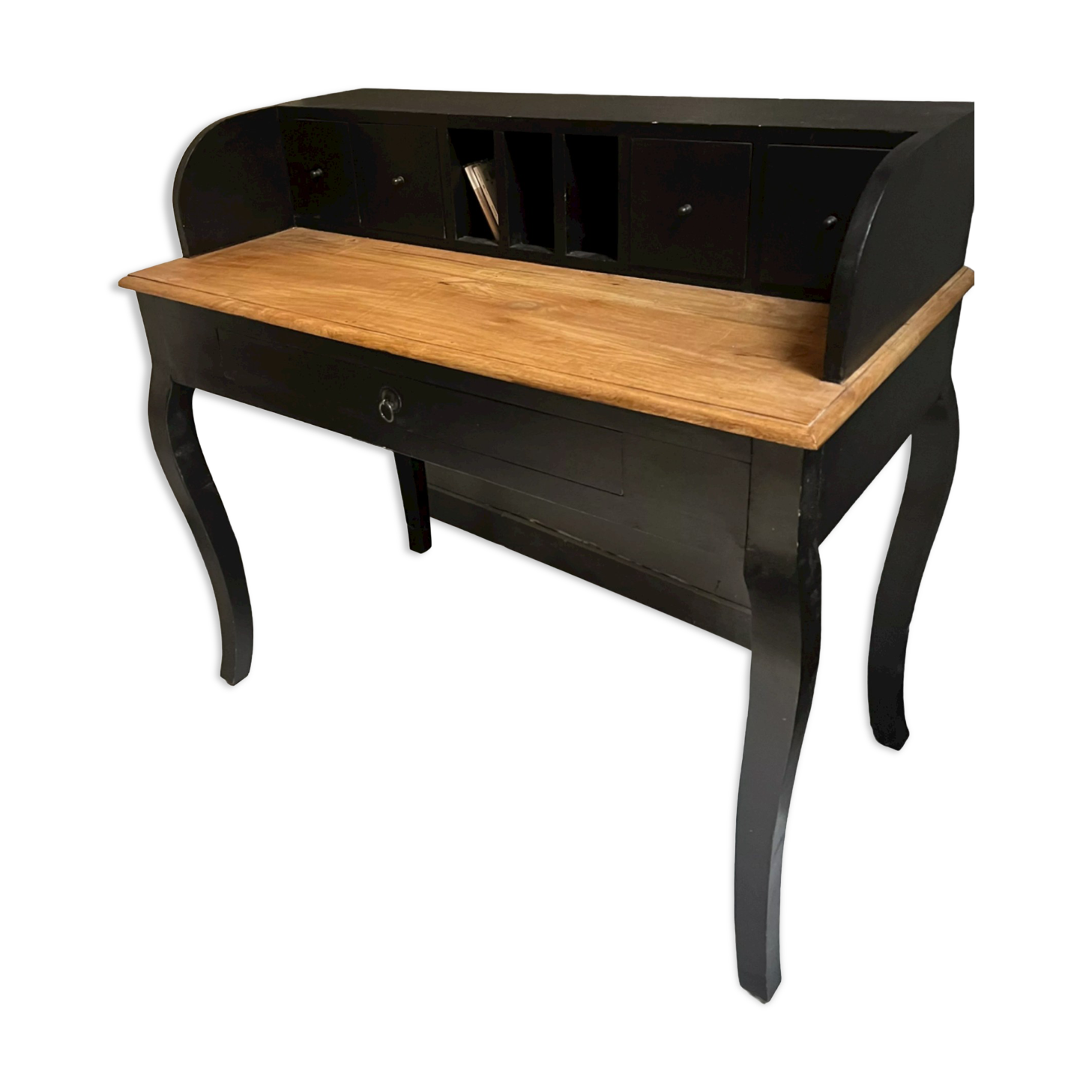 Black stepped wooden desk