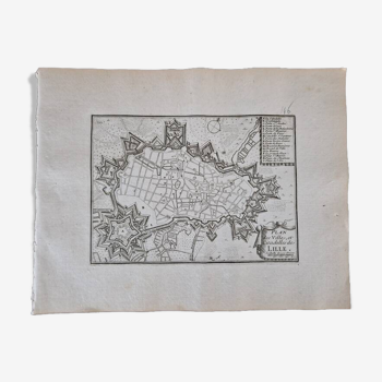 17th century copper engraving "Plan of the towns and citadels of Lille" By Beaulieu