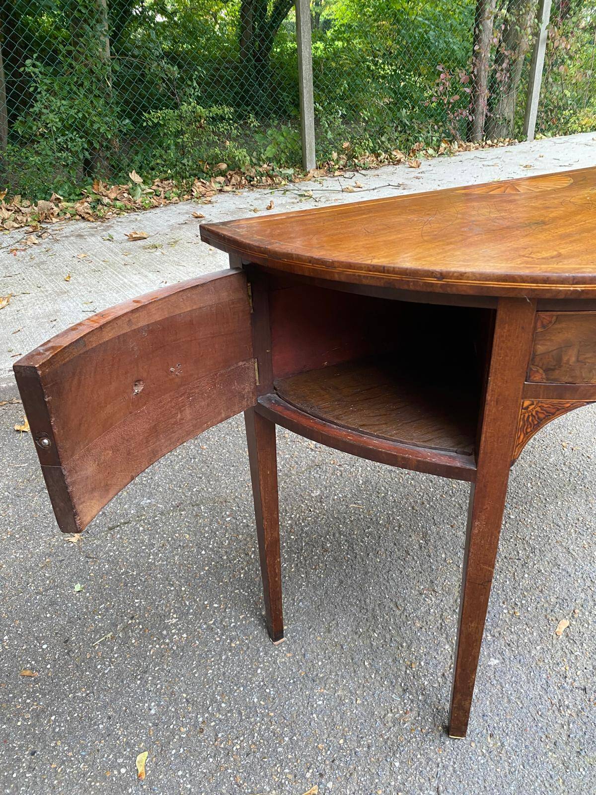19th century English mahogany half-moon console desk