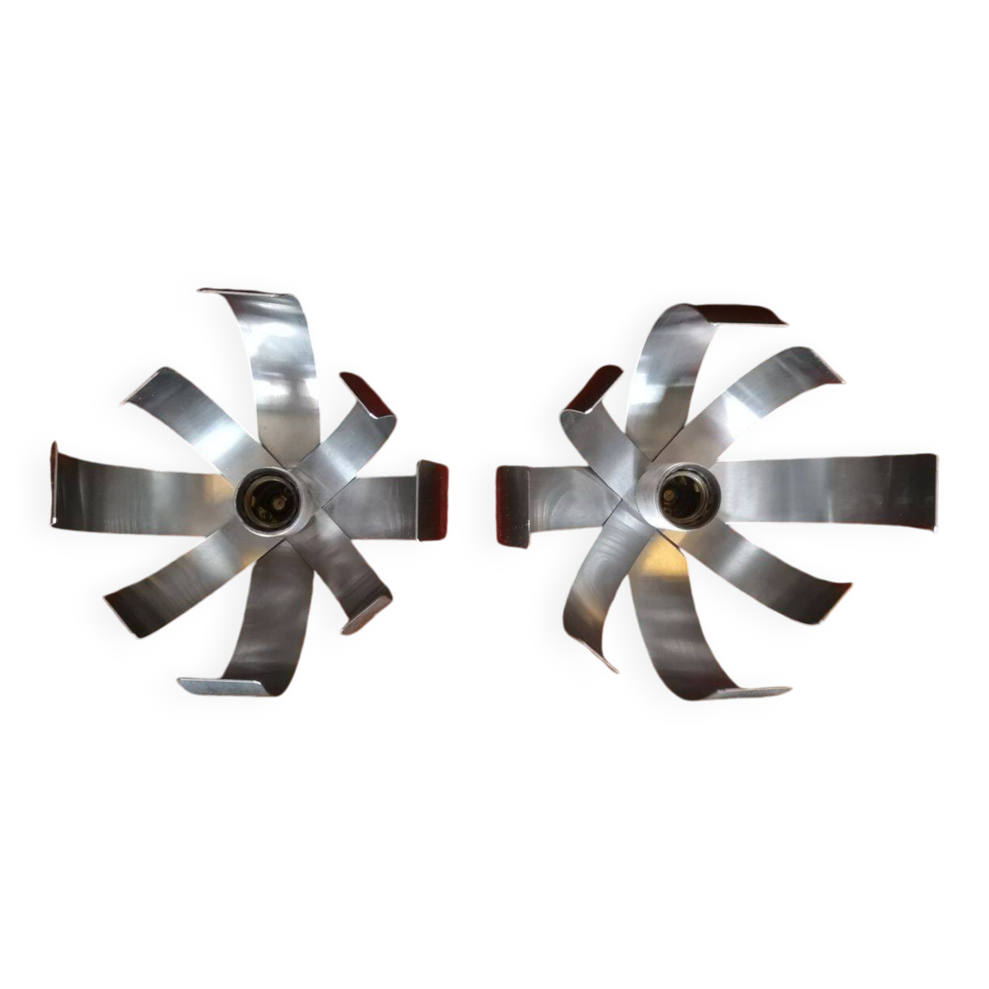 Pair of brushed steel wall lights - attr. to Jocelyne Trocmé - 1970s