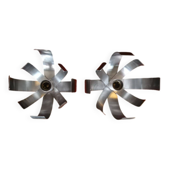 Pair of brushed steel wall lights - attr. to Jocelyne Trocmé - 1970s