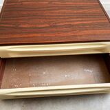 Mid Century rosewood cabinet with 2 beige plastic drawers