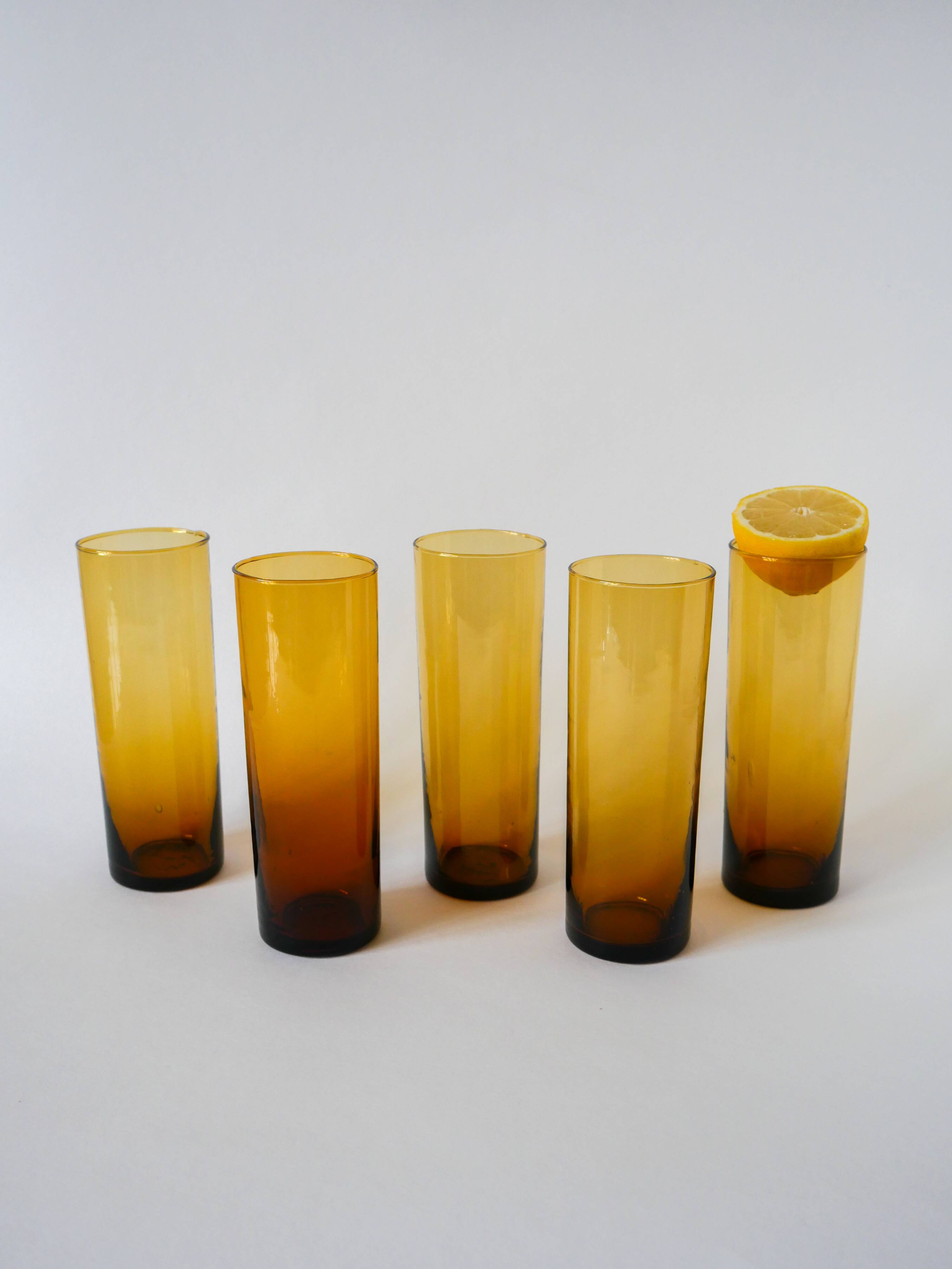 Set of 5 amber Long Drink glasses, 1970