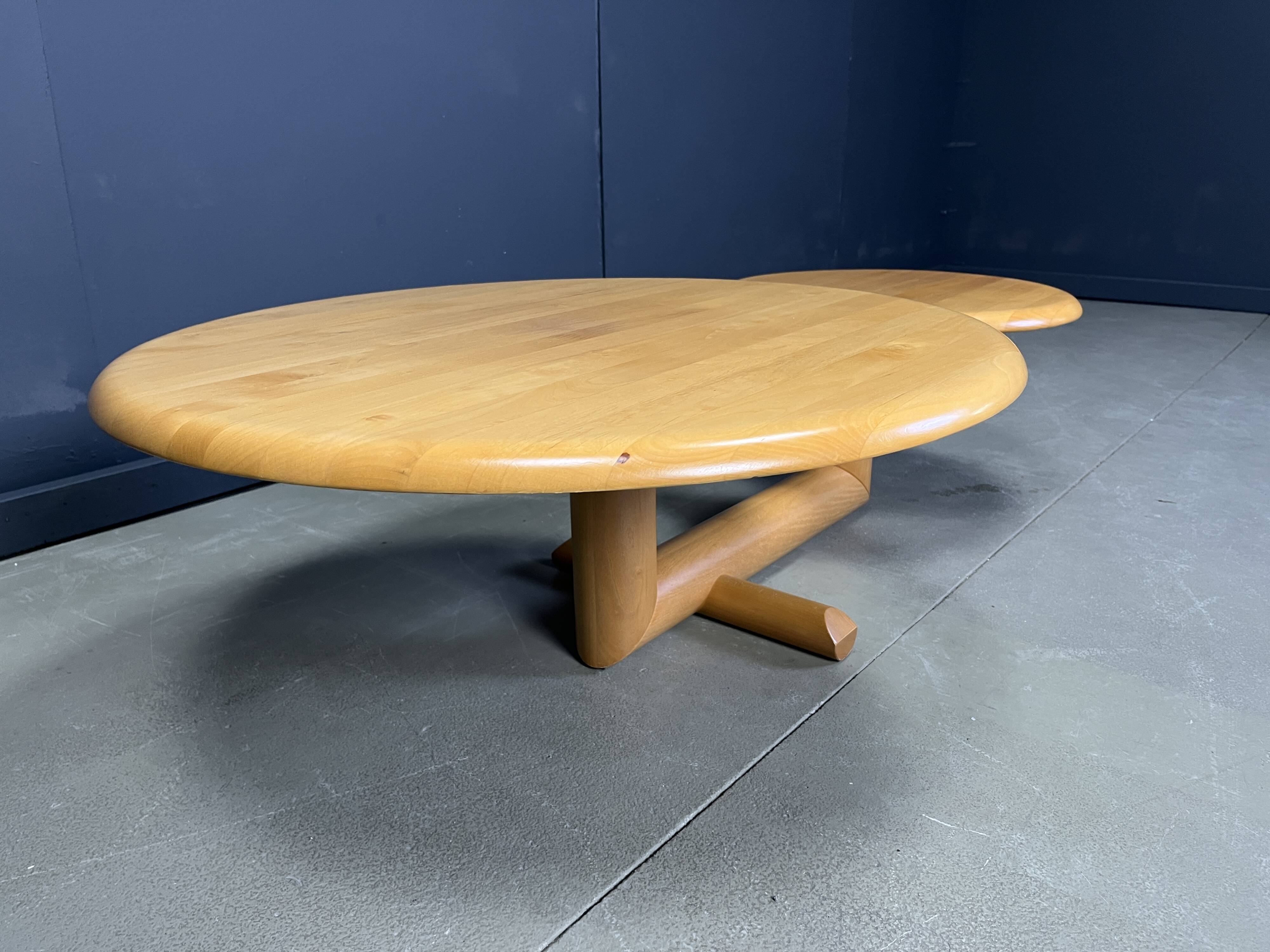 Two tier wooden pivoting top coffee table by roche Bobois, 1980s