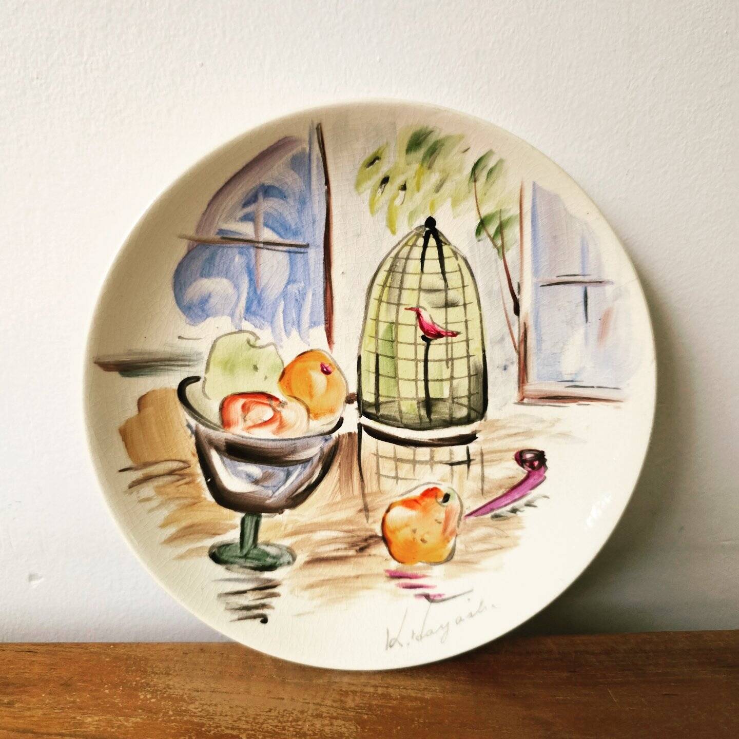 3 vintage hand-painted plates