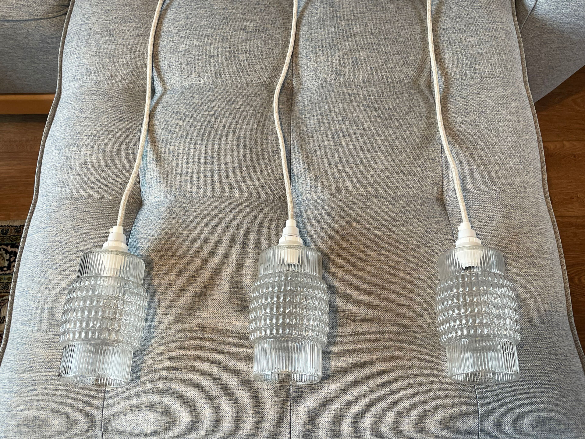 Set of 3 Refurbished Textured Glass Pendant Lights 1970s – Mid-Century