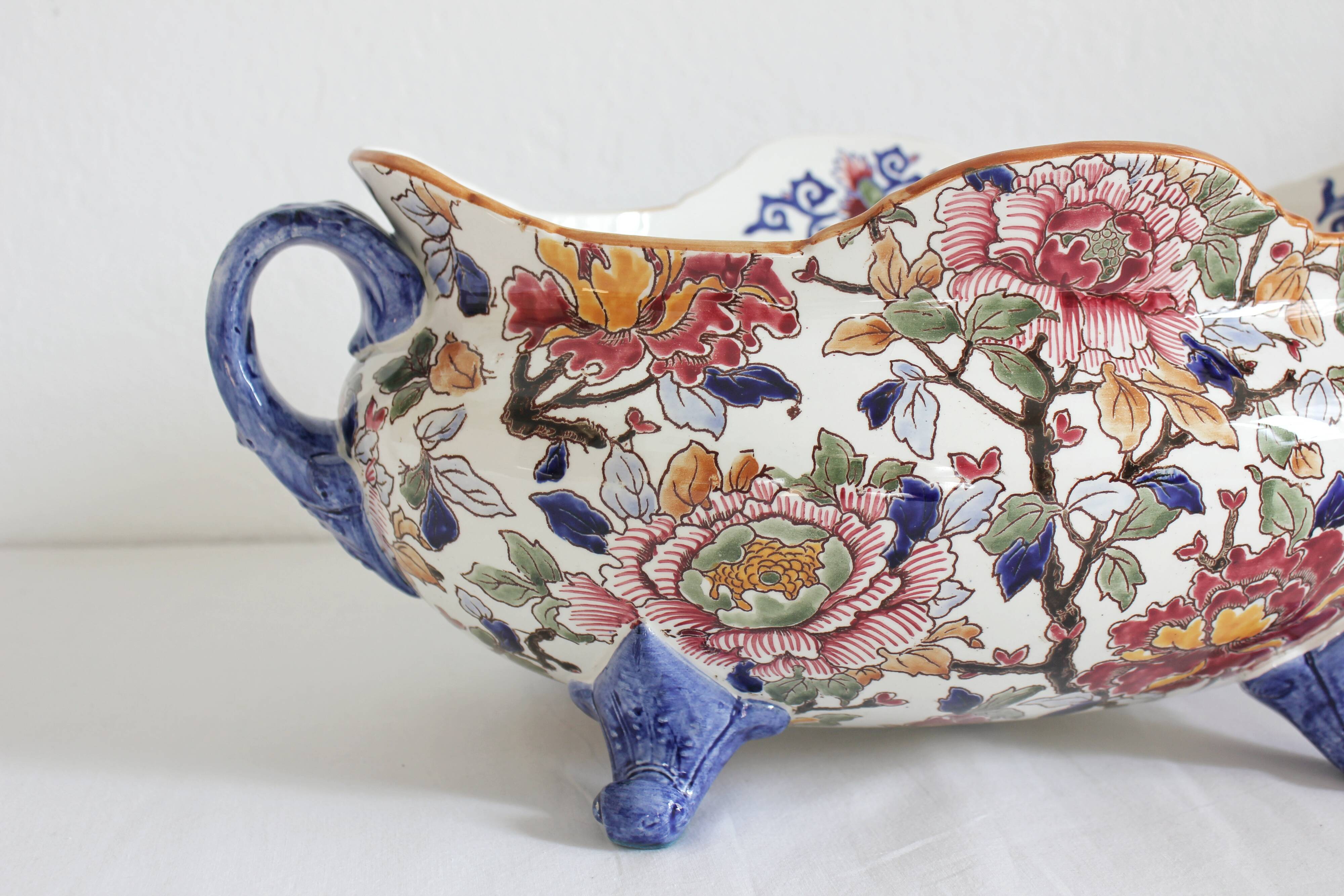 Bernard planter with handles, Peonies, Gien earthenware