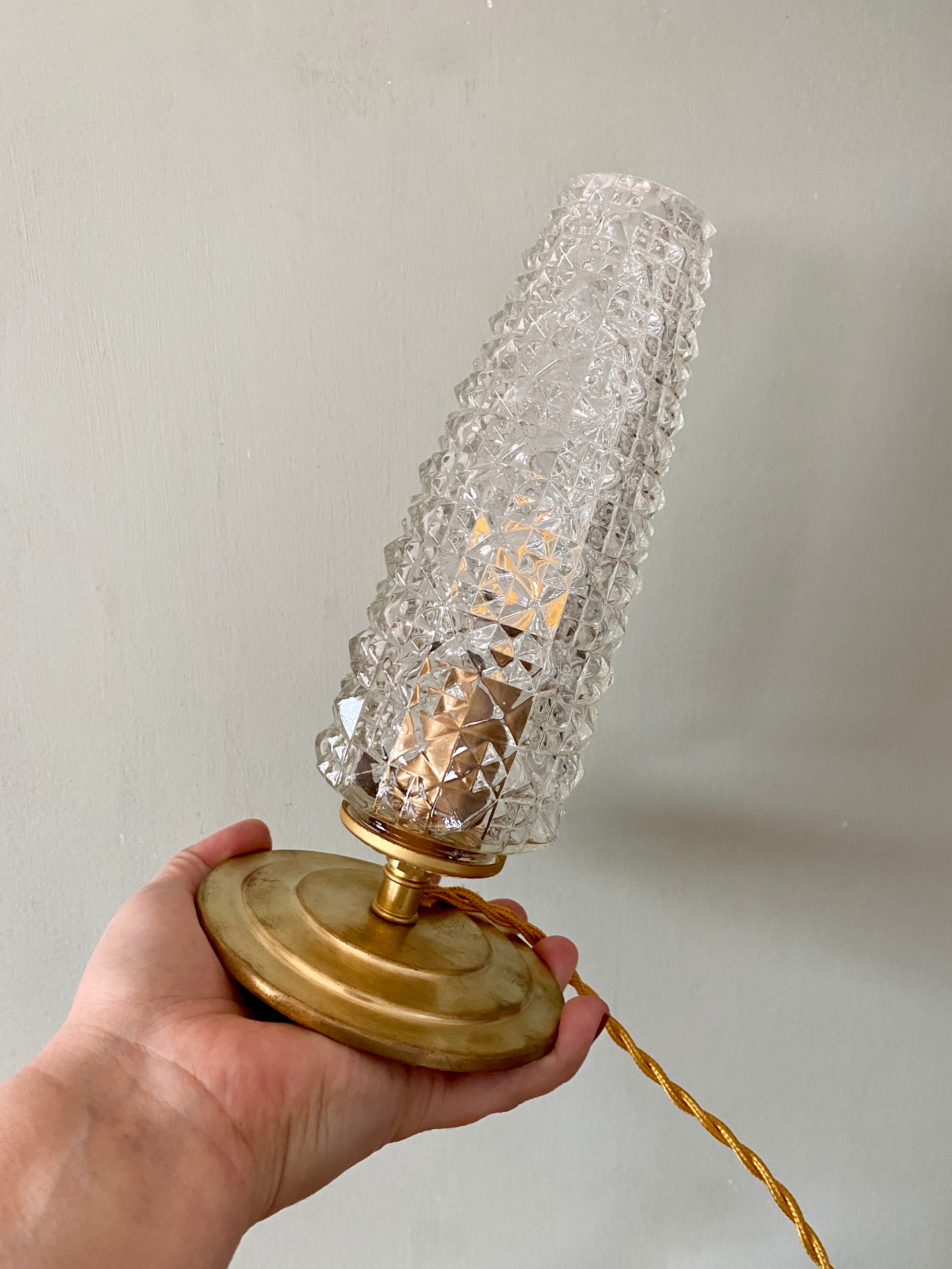 Vintage tulip table lamp in molded glass