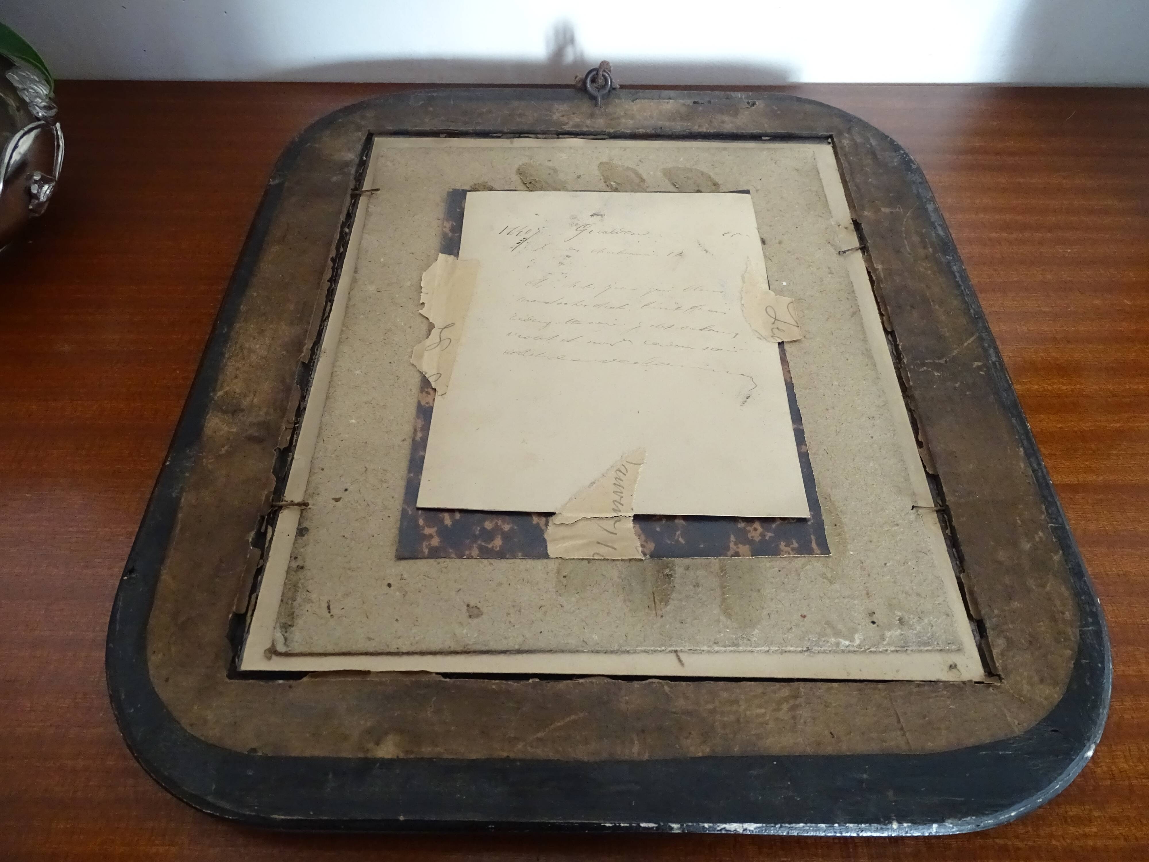 19th century pastel painting - Napoleon III blackened wood frame 40.5 x 35.5