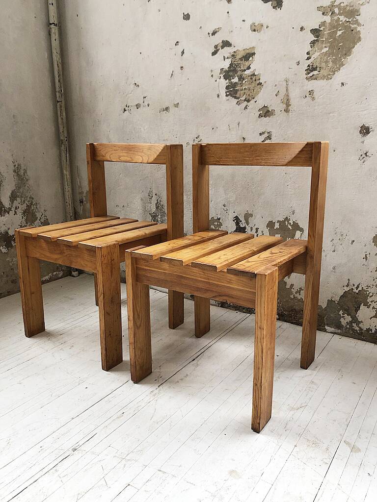 Duo of les arcs mountain pine chairs