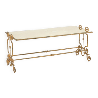 Gold wrought iron coffee table with a mirrored glass top. 1970s.