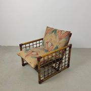 Chaise longue italienne des années 1970 en bambou, rotin, laiton et tissu style Liberty