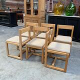 Suite of 6 chairs in solid oak 80s