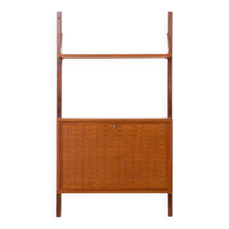 Poul Cadovius teak wall unit with a secretaire, hidden desk, Denmark 1960s