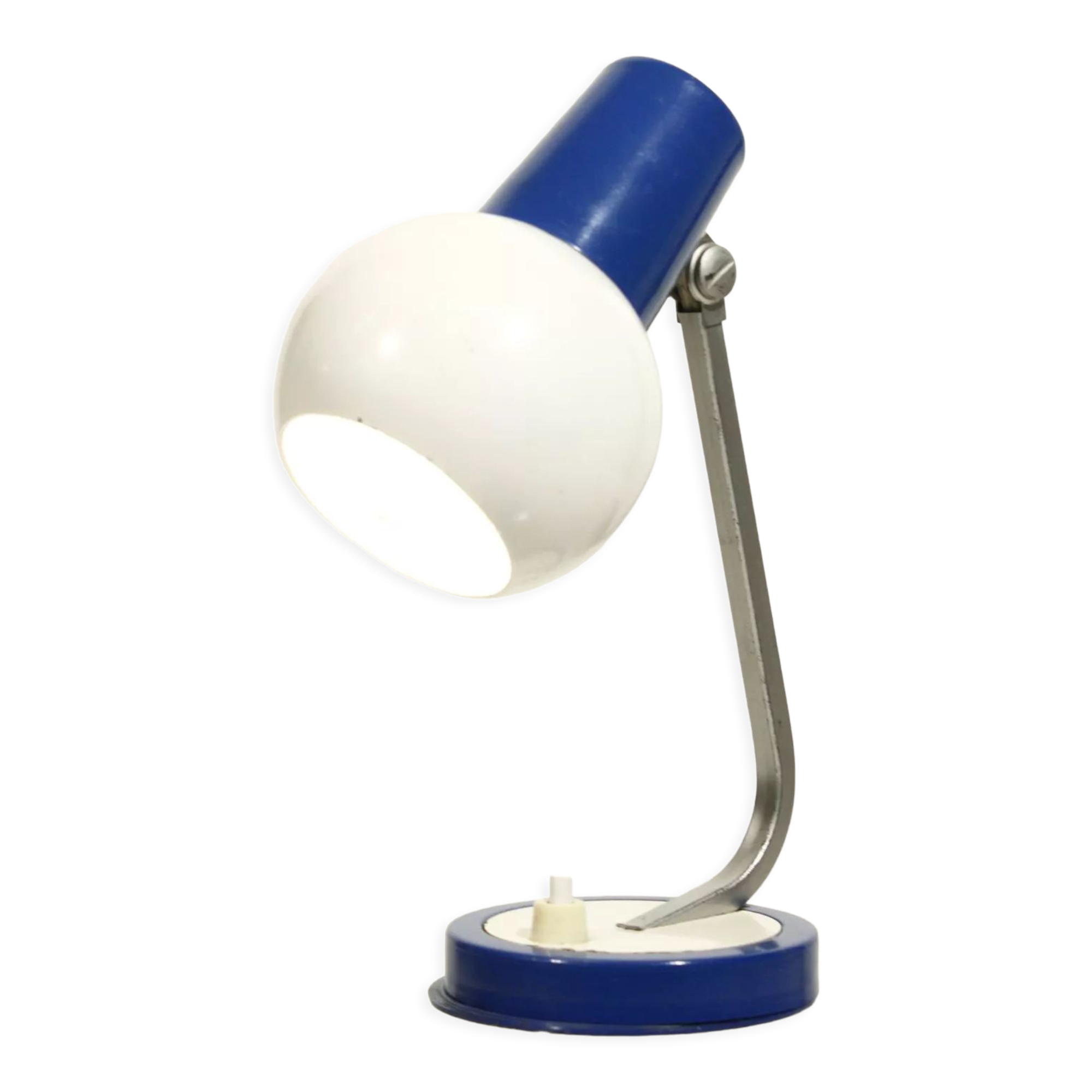 Lampe de bureau vintage métal peint blanc & bleu design Allemagne 1960s