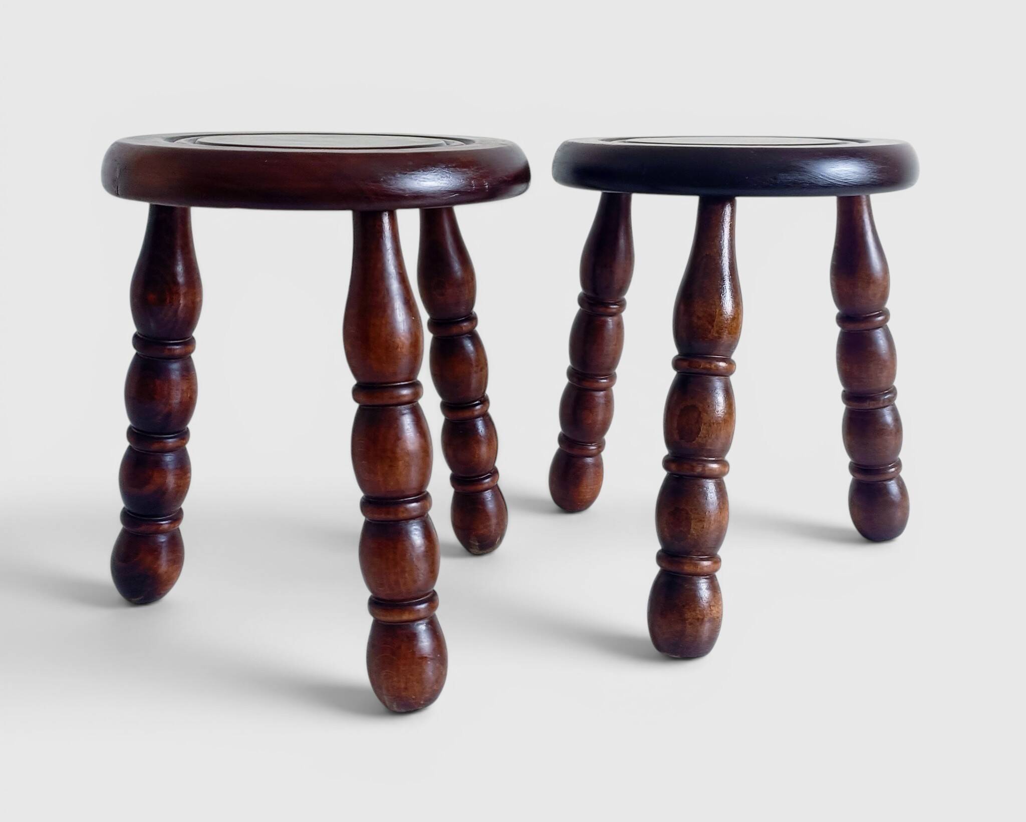 Mid-Century Chestnut Wood Stools Attributed to Charles Dudouyt, 1950s