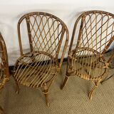 Set of table and 4 chairs in bamboo and rattan, 1960