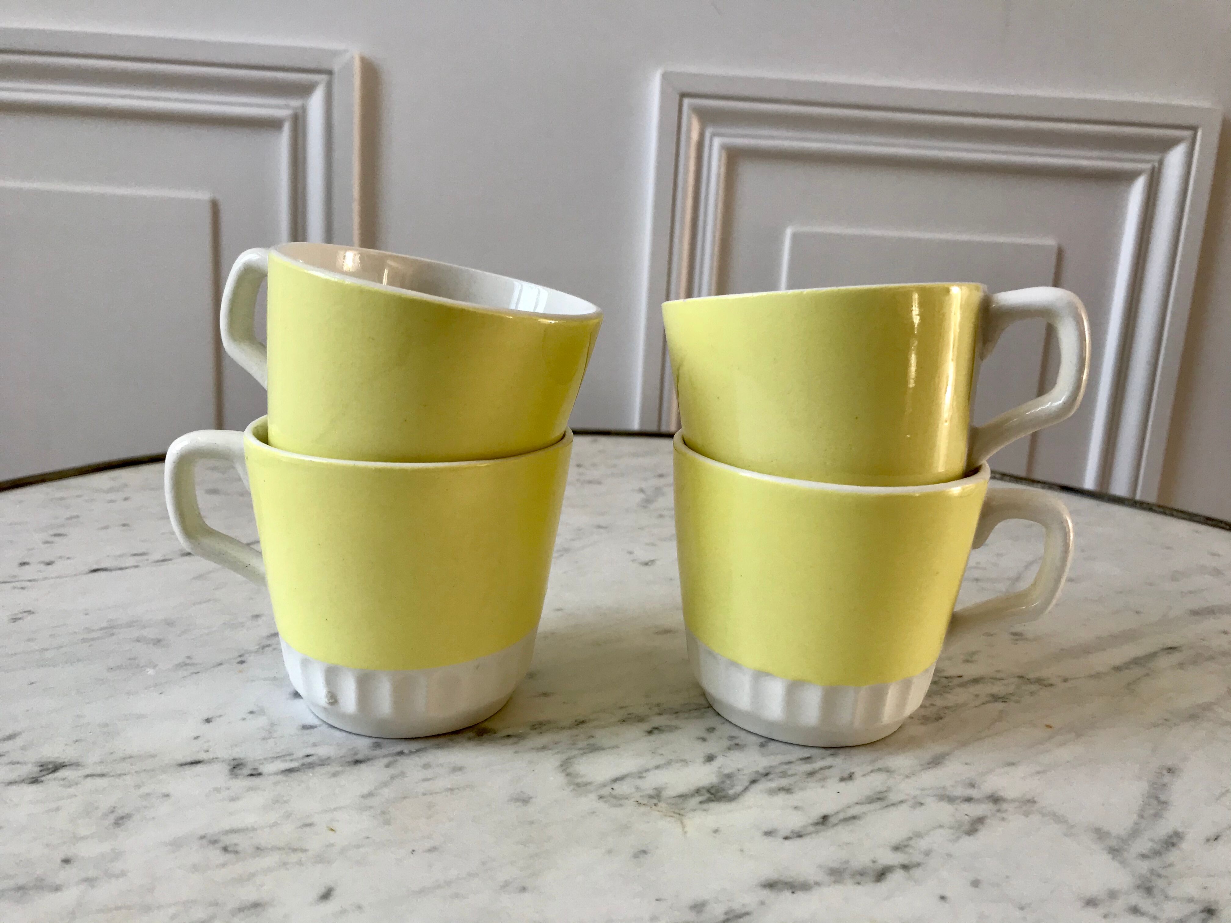 Set of 4 yellow cups Digoin Sarreguemines 50s