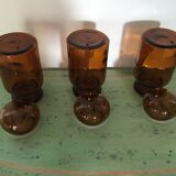 Lot of three pots of old amber brown apothecary