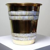 Large vintage champagne cooler bucket in gilded brass and mother-of-pearl