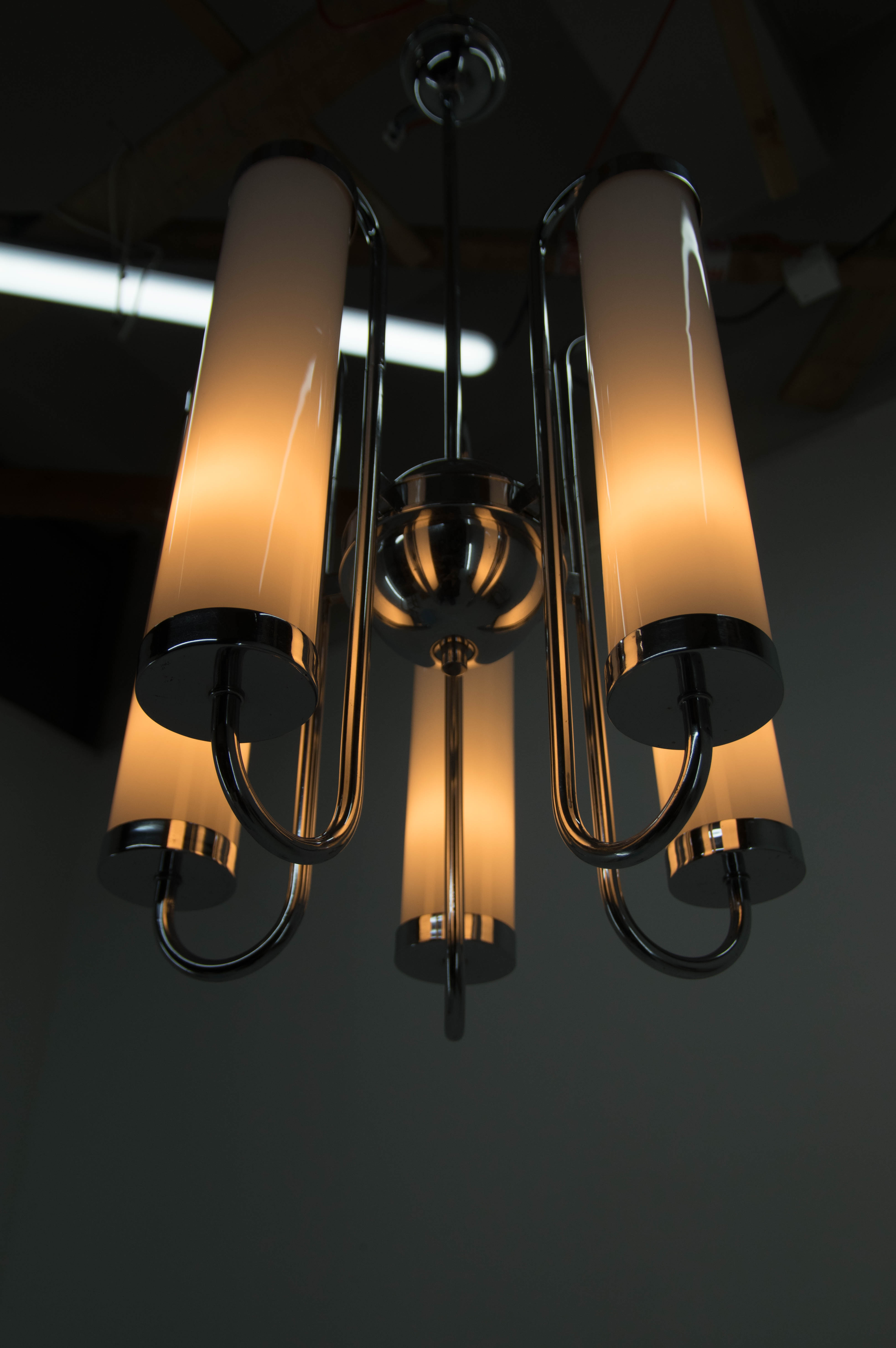 5-flamming tubular bauhaus chandelier, 1930s
