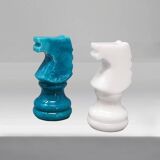 1970s Gorgeous Turquoise and White Chess Set in Volterra Alabaster Handmade Made in Italy