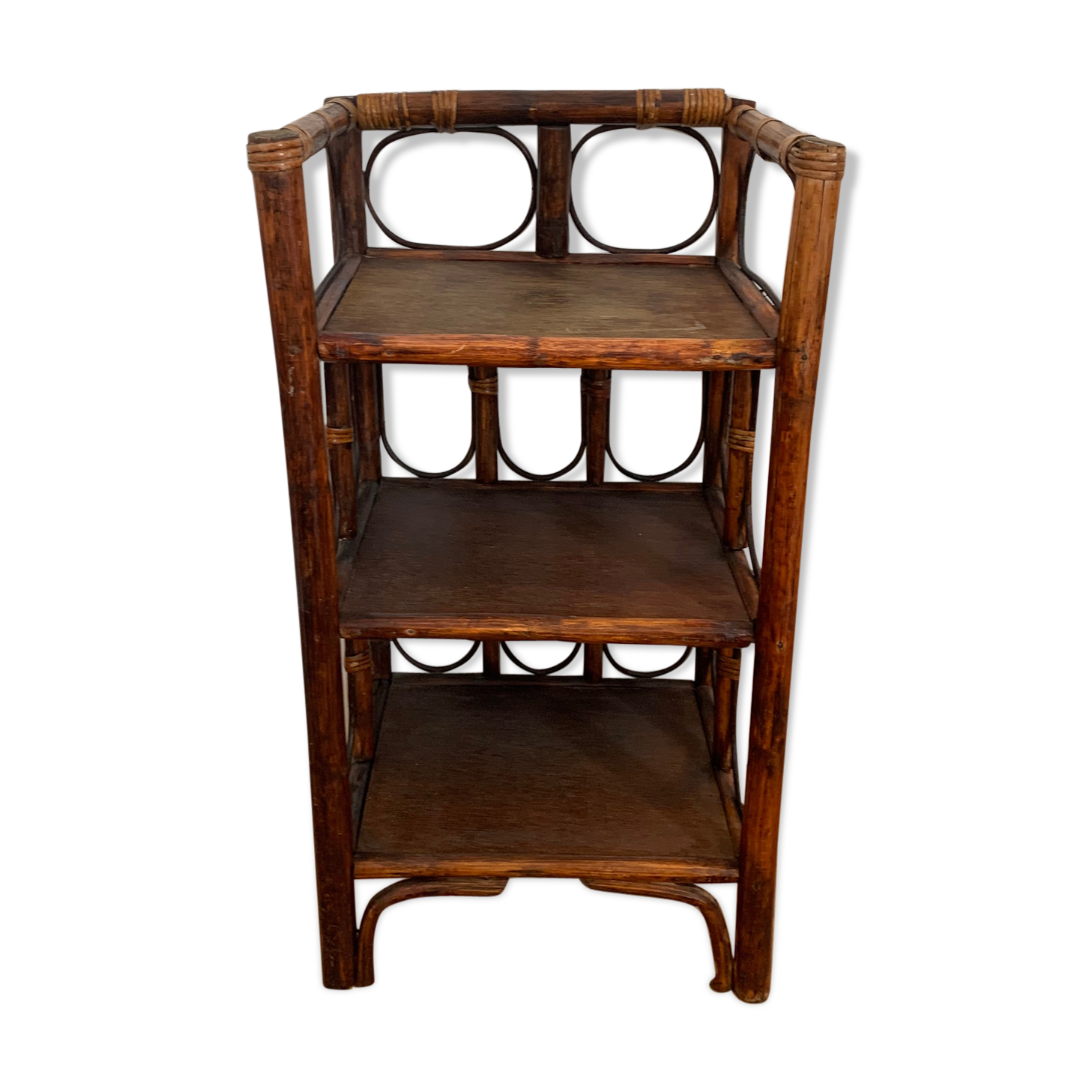 Wooden and rattan shelf