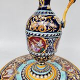 Ewer and its basin, in Gien earthenware, Renaissance model, 20th century.