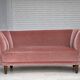 1970s, Danish 2-seater curved sofa, original salmon pink furniture velour.