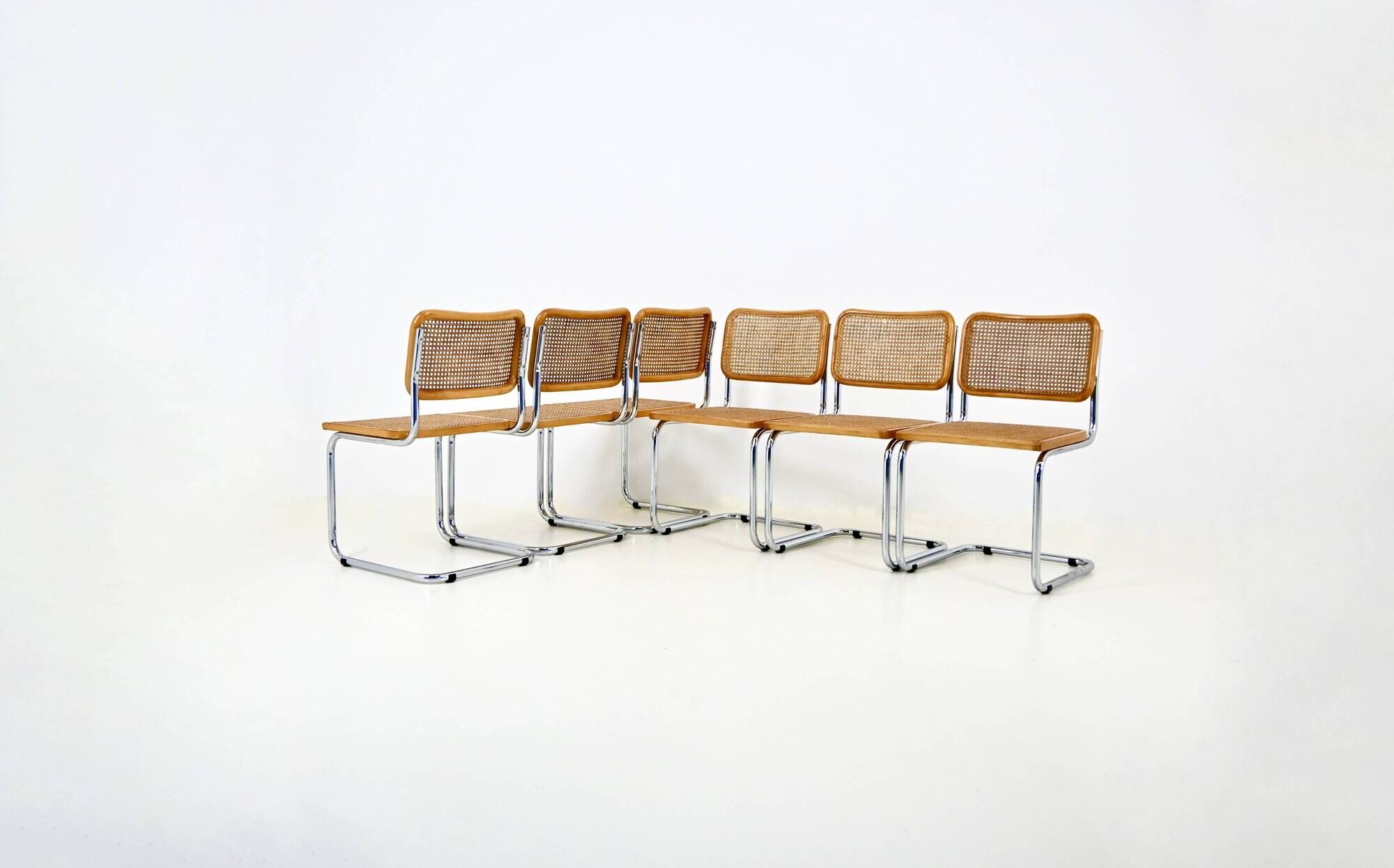 Set of 6 B32 style dining chairs by Marcel Breuer.