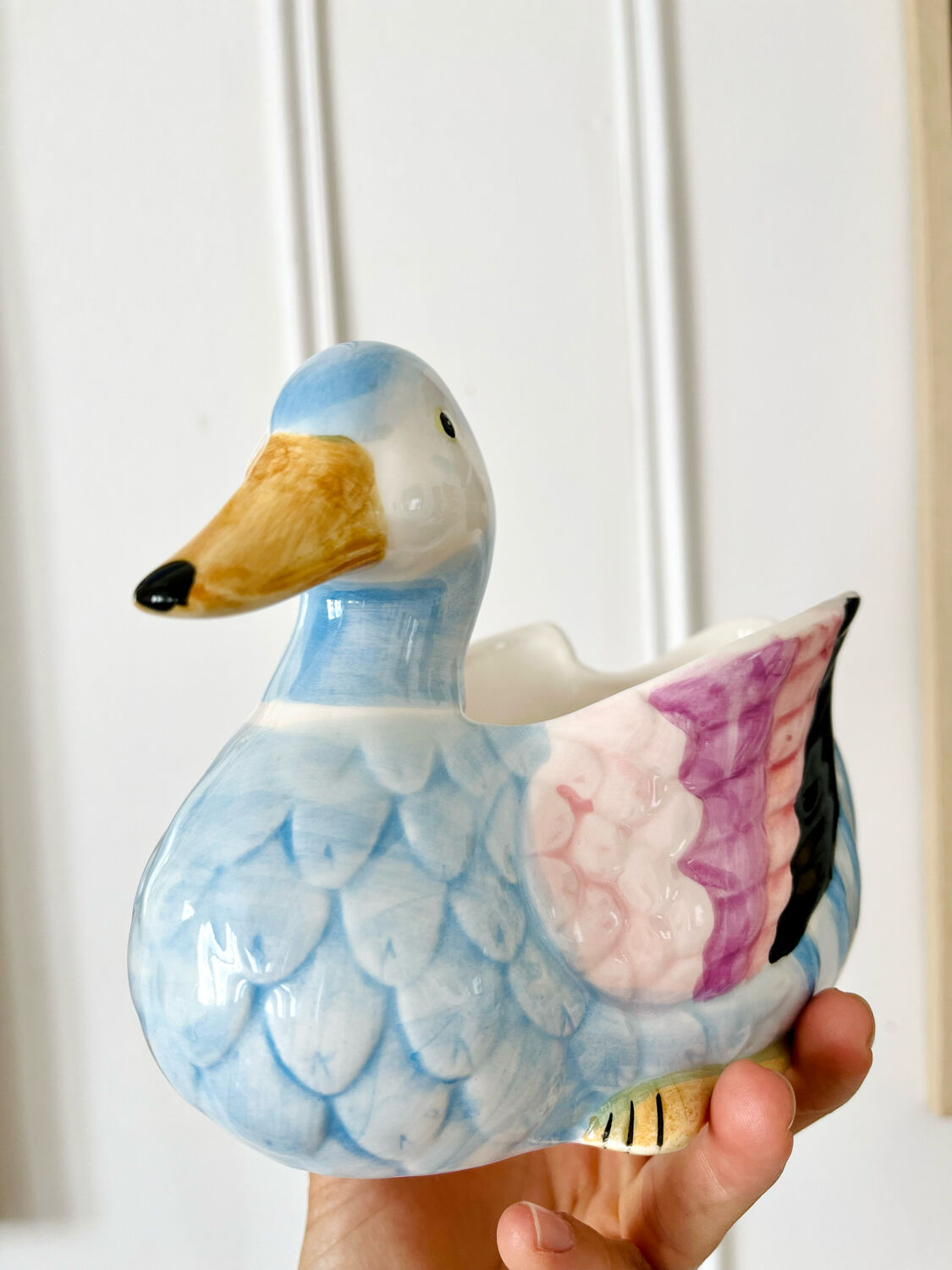 Hand-painted ceramic duck pot cover