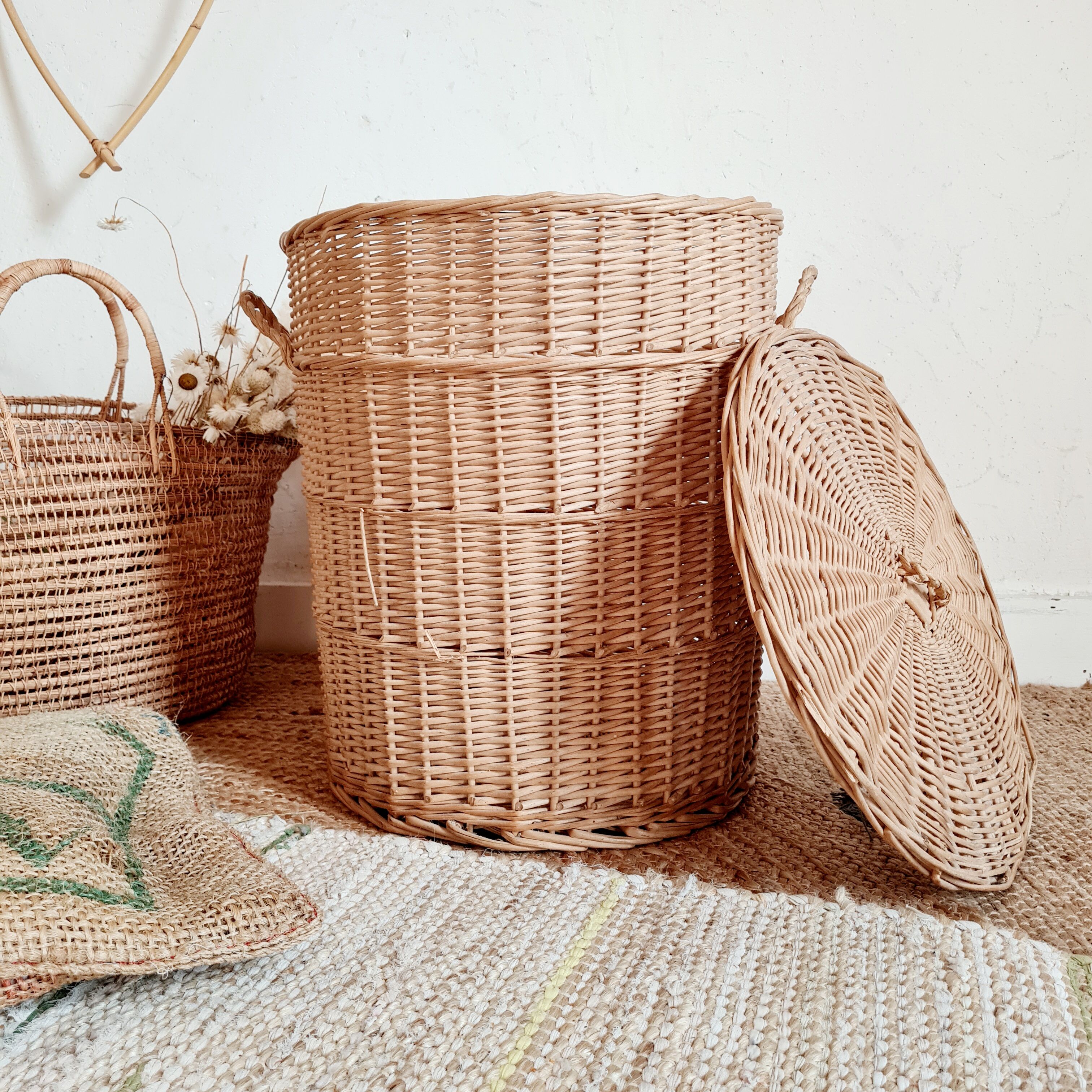 Old rattan laundry basket