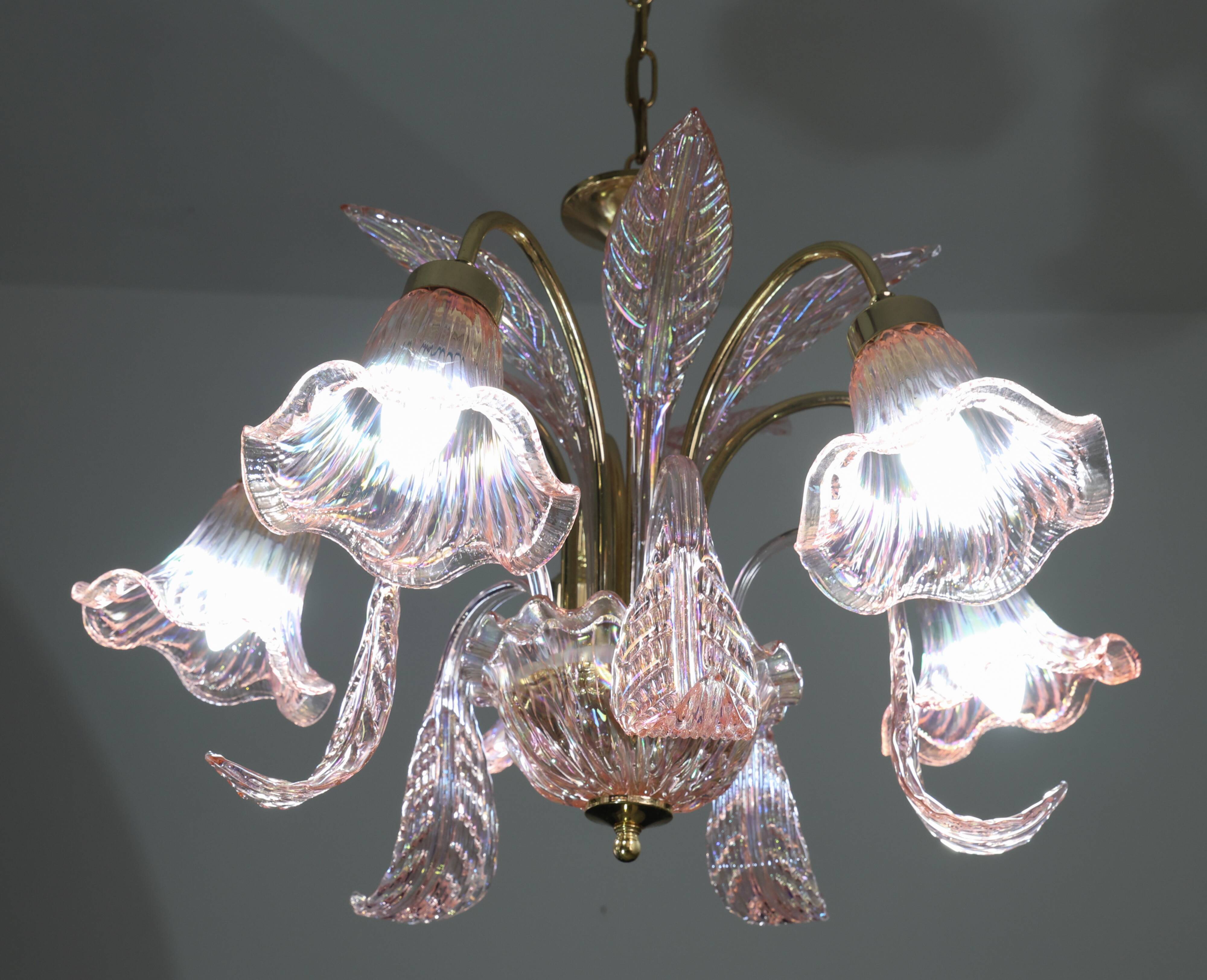 Liz Taylor, Iridiscent Pink Murano Glass Chandelier, 1980s