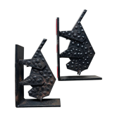 Pair of brutalist buffalo / bison bookends, black metal, mid-century