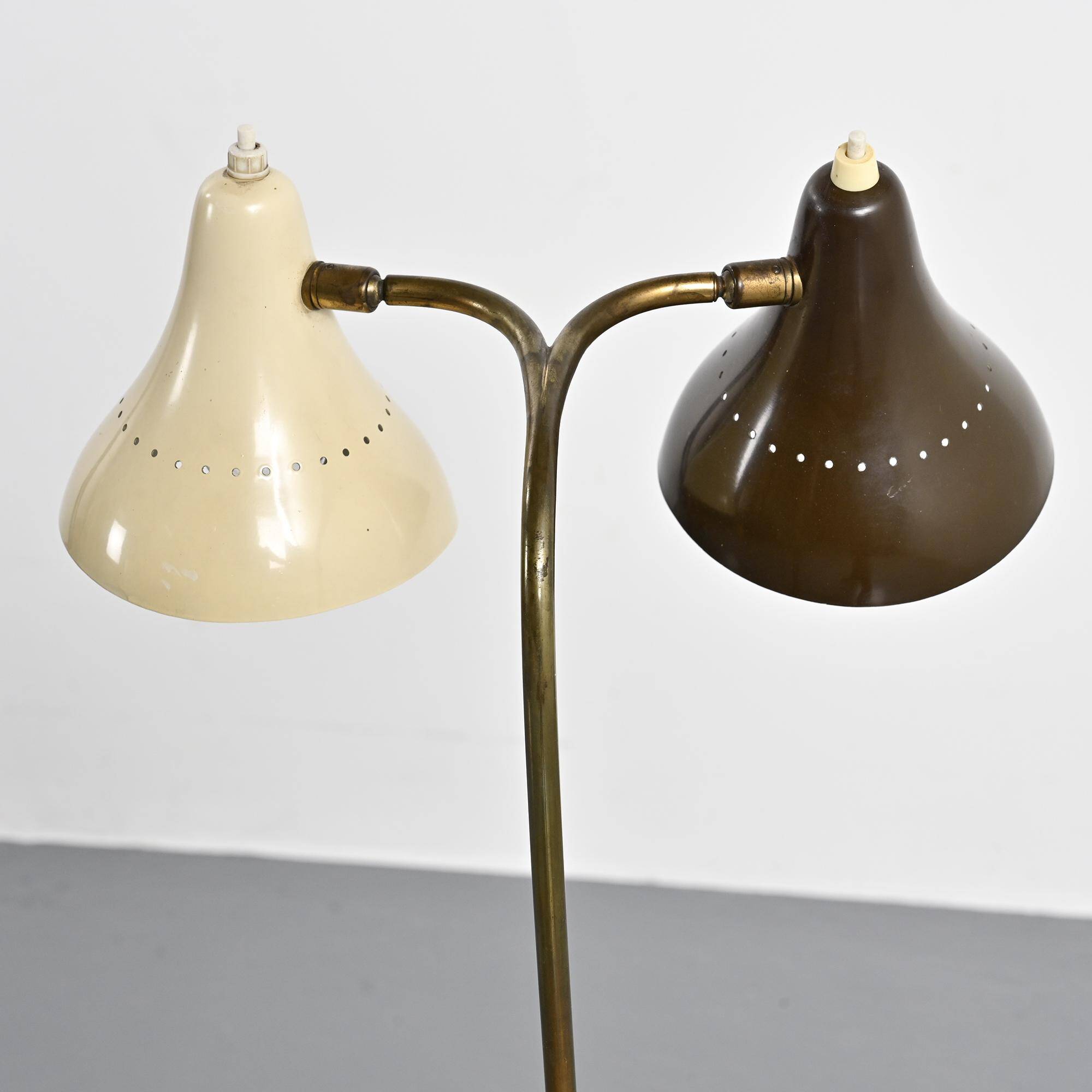 Double-arm adjustable reading floor lamp by J.J.M. Hoogervorst, Anvia, circa 1950.