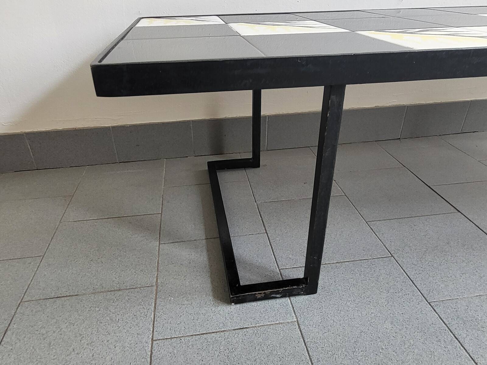 Importante table basse vintage 1950 ceramique & acier 50s 1950s vallauris