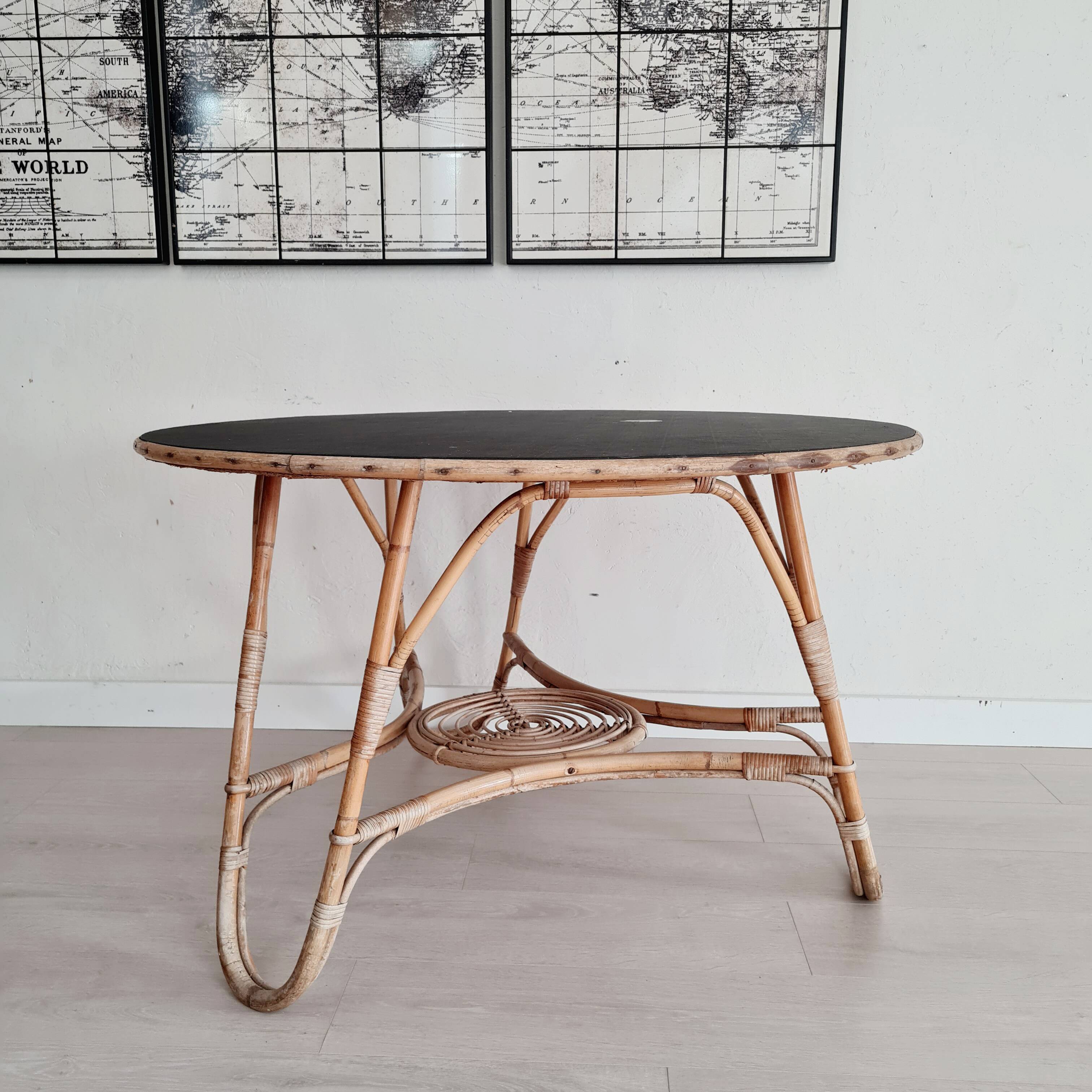 1960s tripod rattan dining table
