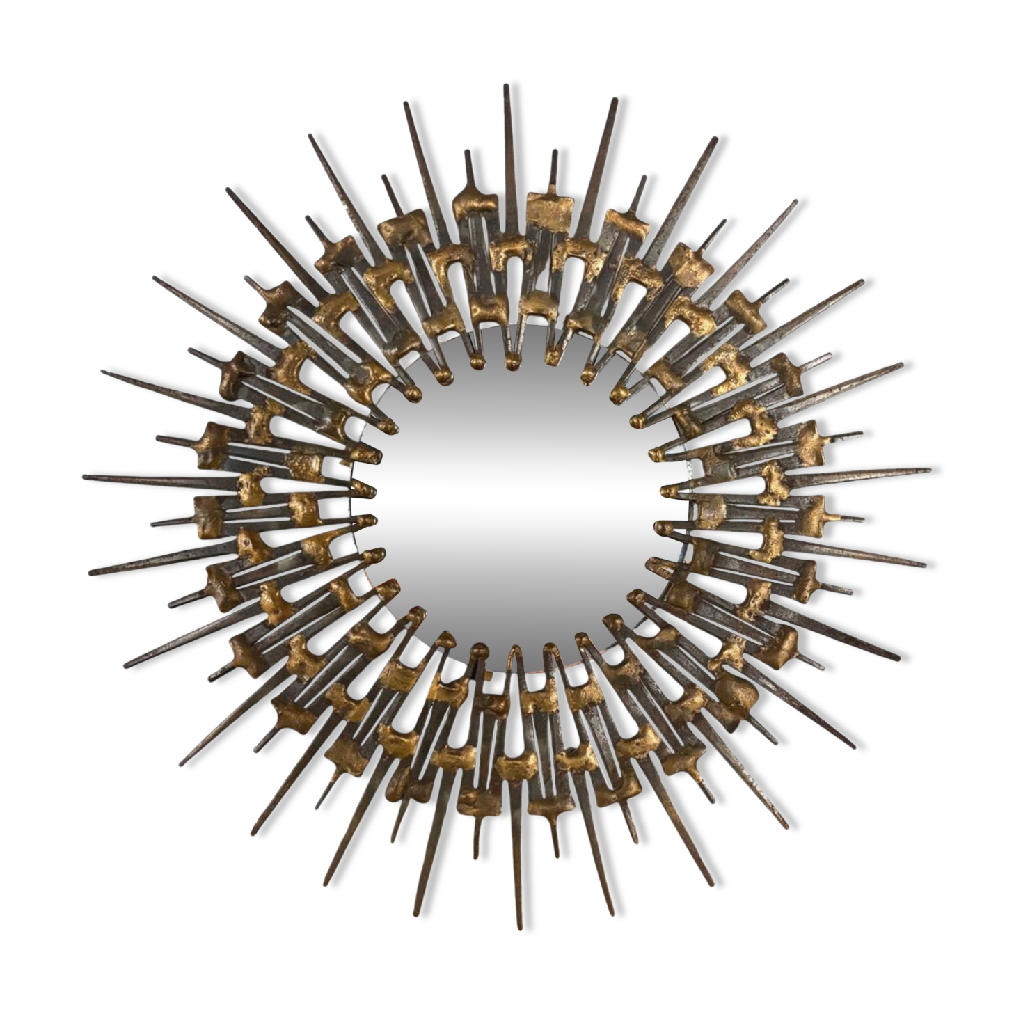 Brutalist round wrought iron mirror from the 60s/70s