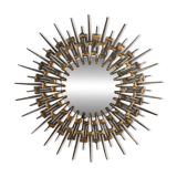 Brutalist round wrought iron mirror from the 60s/70s