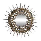 Brutalist round wrought iron mirror from the 60s/70s