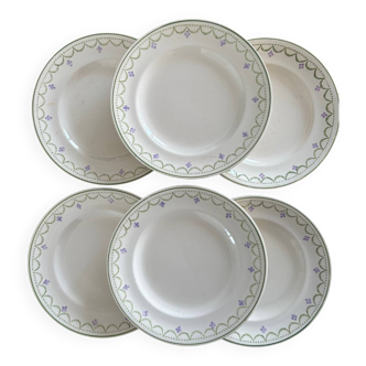 Service 6 assiettes plate vintage faïence modèle Violetta de Longwy années 1900