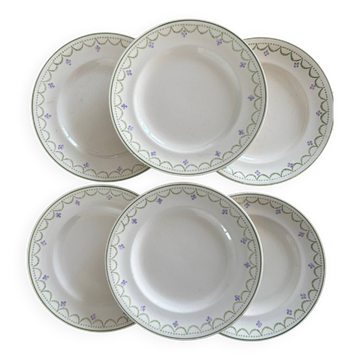Set of 6 vintage plate dishes in faience, Violetta model from Longwy, 1900s.