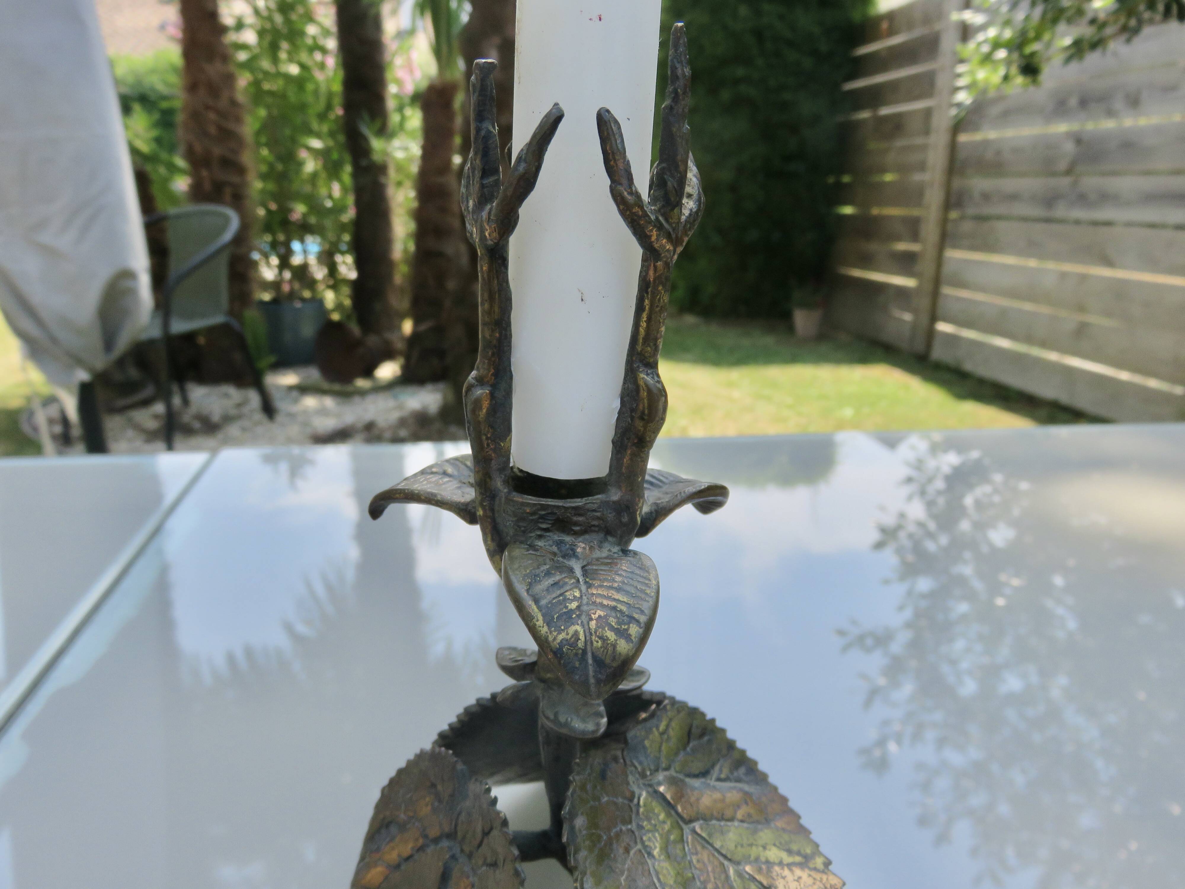 Floral bronze candlestick, Art Nouveau style, 1930s-1940s.