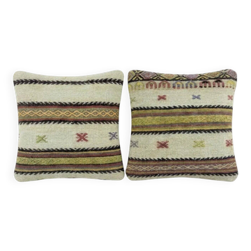 Lot de 2 housses de coussin kilim vintage 41x41 cm