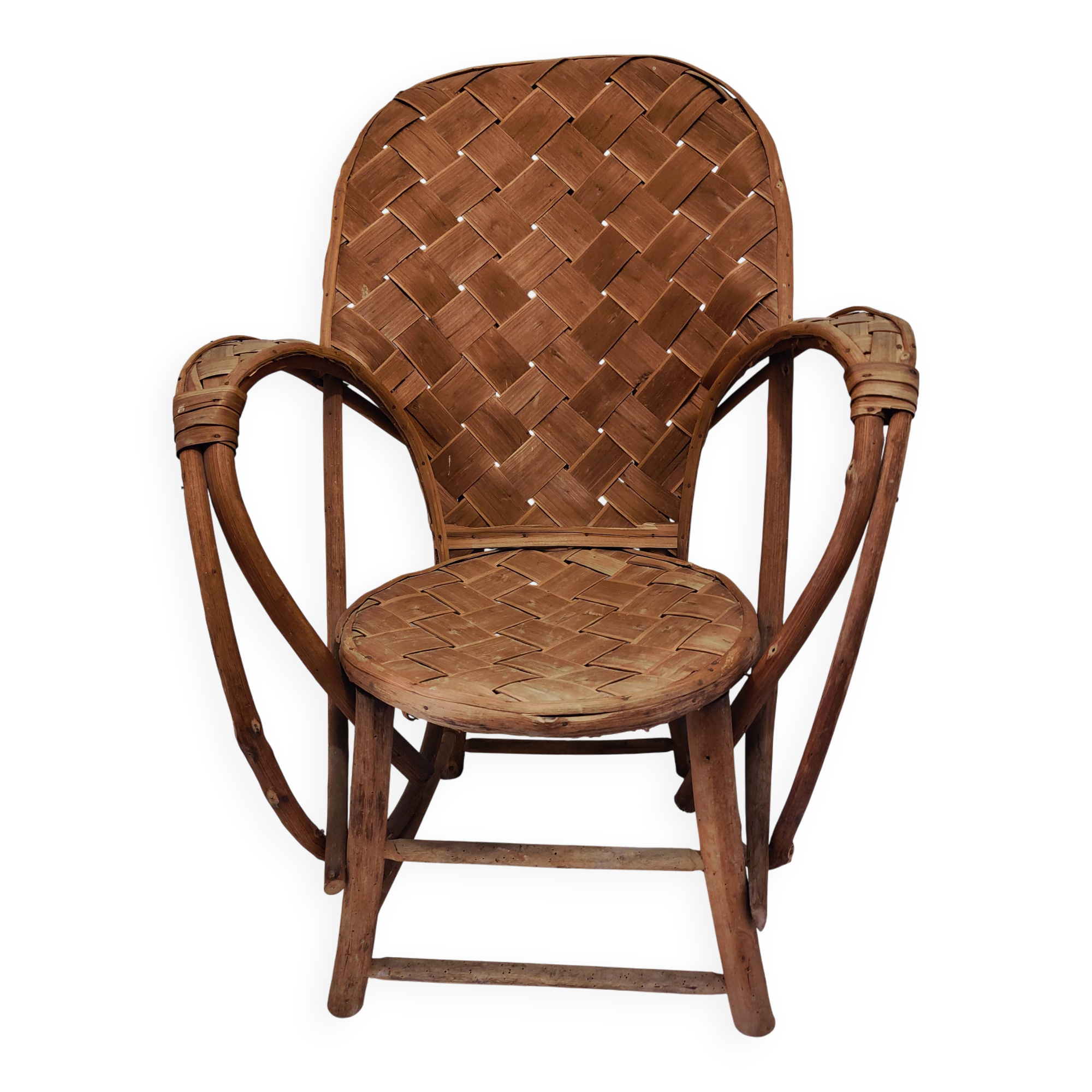 Fauteuil en lames de châtaignier tressées dit Le Corbusier