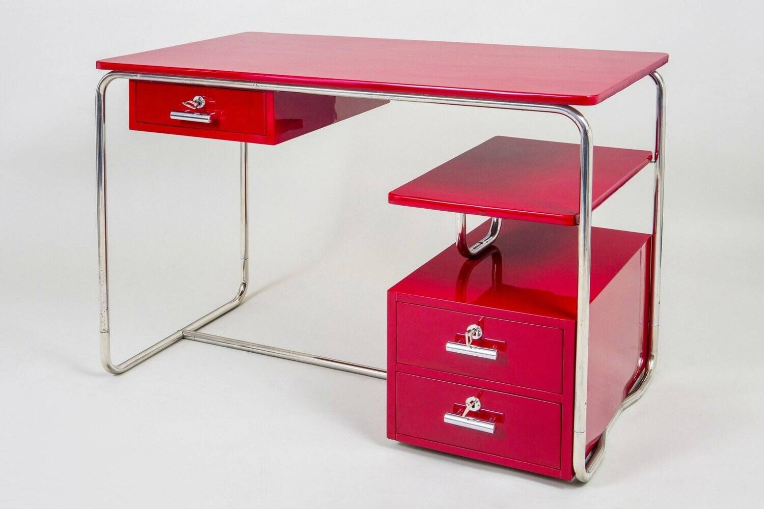 Bauhaus Red Writing Desk in Lacquered Wood, Germany, 1930s