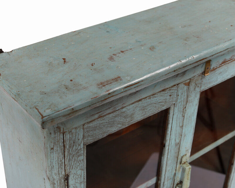 Vitrine murale vieux teck patine bleu piece d'origine inde