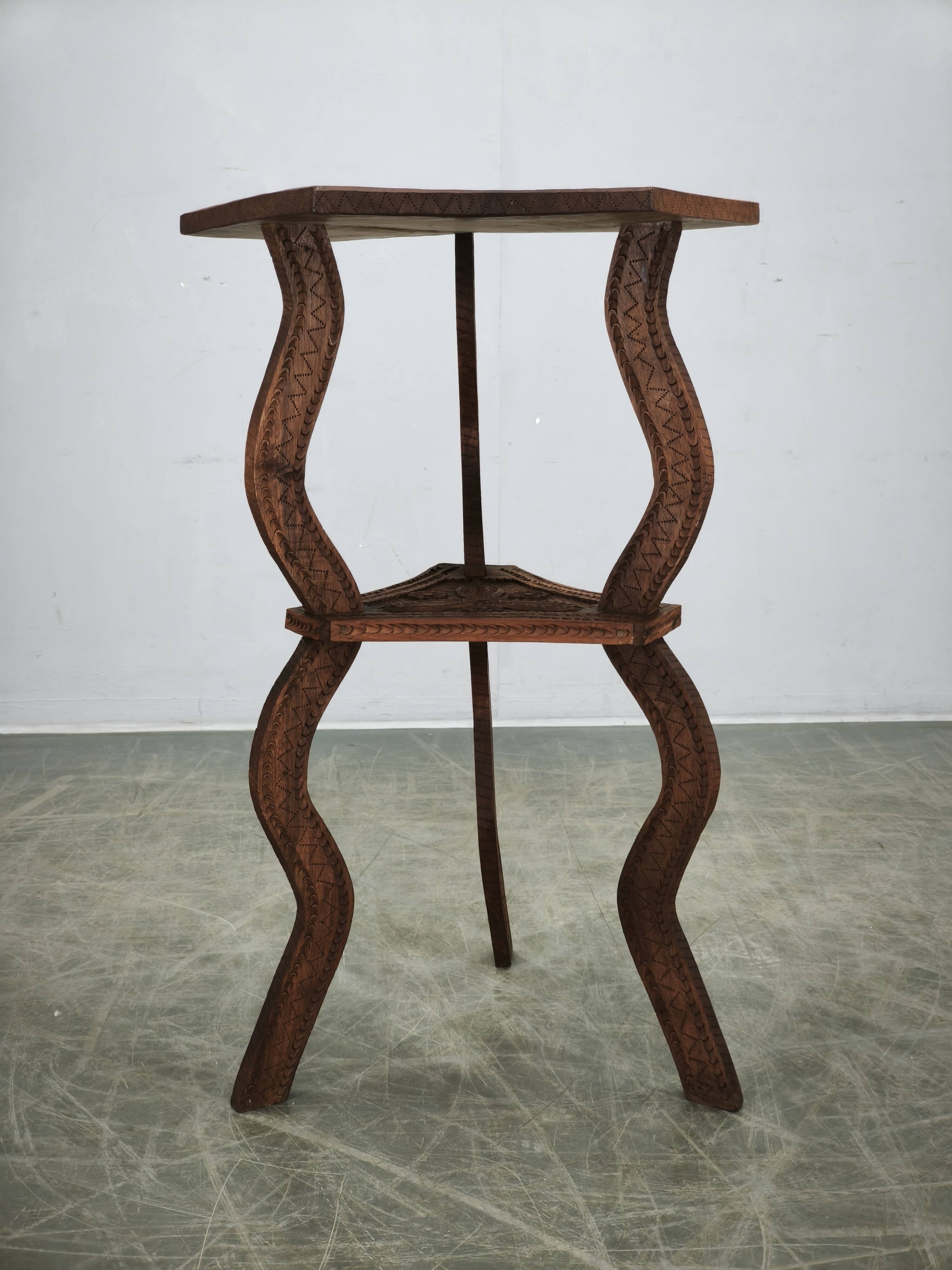 Circa 1900 Central European Hand-Carved Beech Side Table