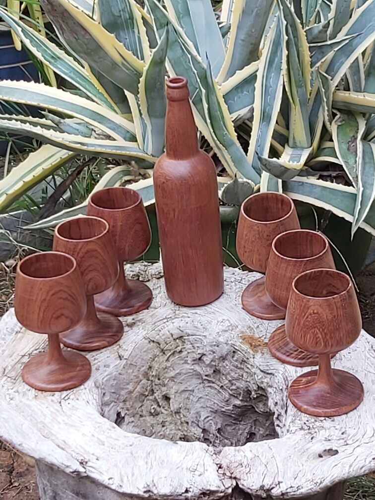 Scandinavian bottle and teak glass service